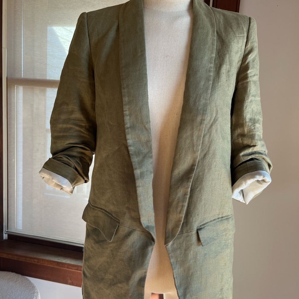 Zara Woman Linen Khaki and Cream Jacket